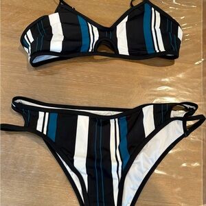 Striped Black and Blue Bikini Set